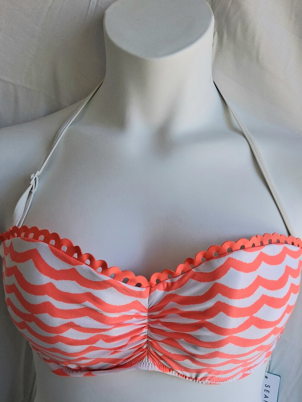Seafolly Coral and White Bandeau Underwire Bikini Top Sz 12 NWT
